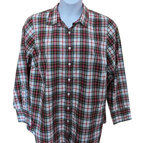 Lands End Womens No Iron Supima Plaid Button-Up Shirt 20W - Picture 1 of 8
